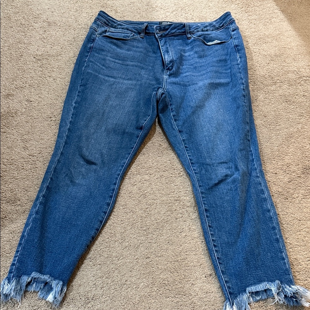 Judy Blue Ankle Frayed Hem Jeans - Dark Blue